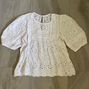 Zara Broderie Anglaise Lace Babydoll Cotton Blouse